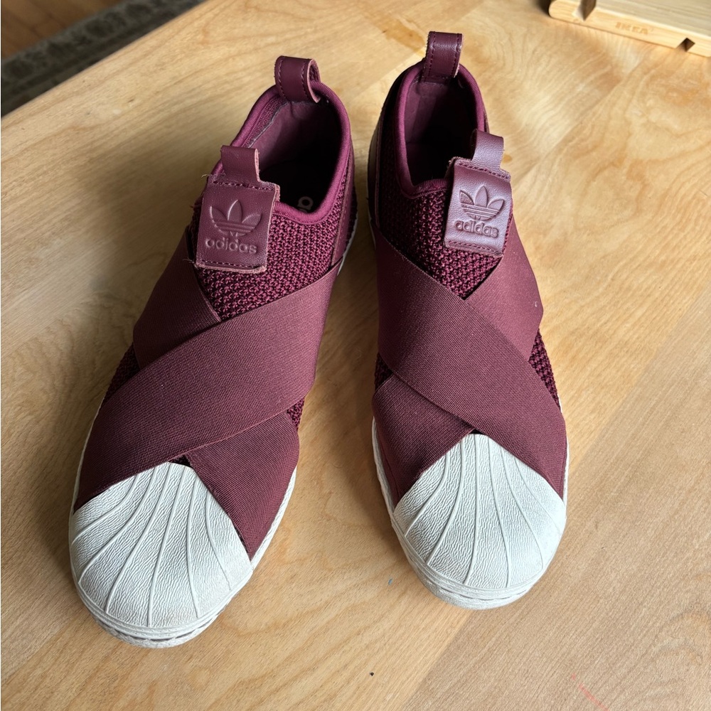 Adidas Women's Superstar Burgundy and White Slip-On Sneakers